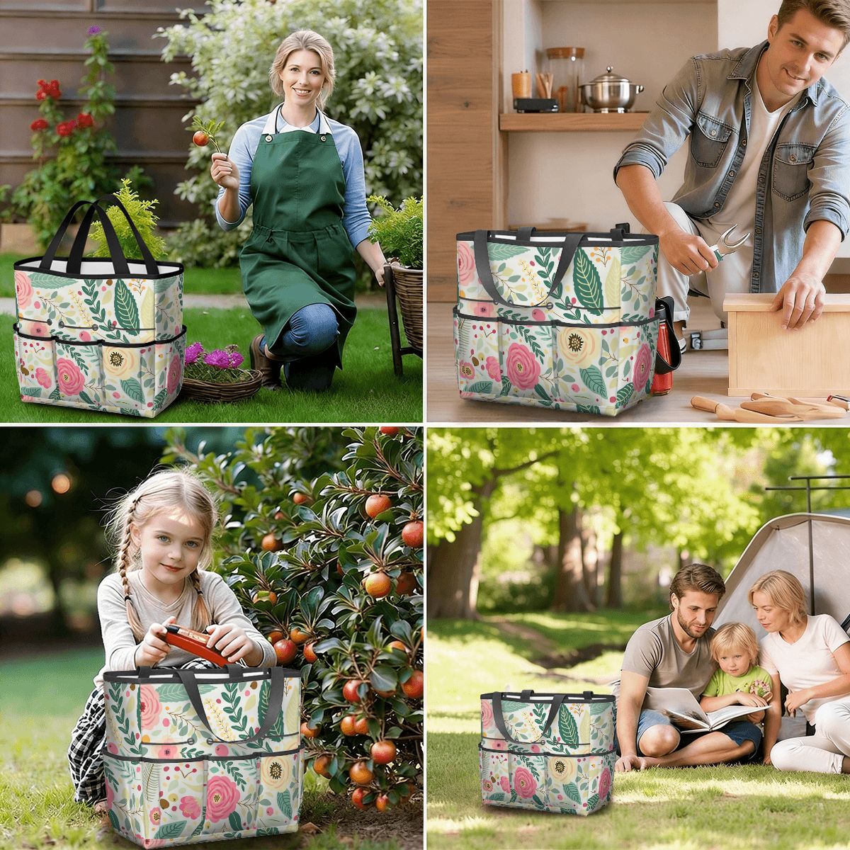 Floral Pink Mid Century Modern Garden Tool Bag - Mid Century Modern Gal