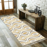 Mid Century Modern Golden Groovy, Gray White Retro Runner Rug with Tassels - Mid Century Modern Gal