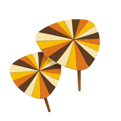 Groovy Retro 70s Vibe Orange, Yellow Brown Mid Mod Nesting Tables - Mid Century Modern Gal