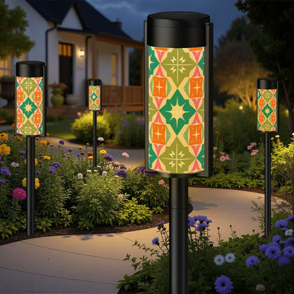 Retro Orange, Green Teal Diamond Starburst Mid Century Modern Garden Outdoor Solar Lights - Mid Century Modern Gal