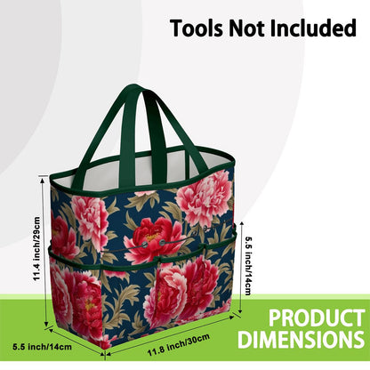 Modern Chinoiserie Royal Blue, Pink Red Floral Garden Tool Bag
