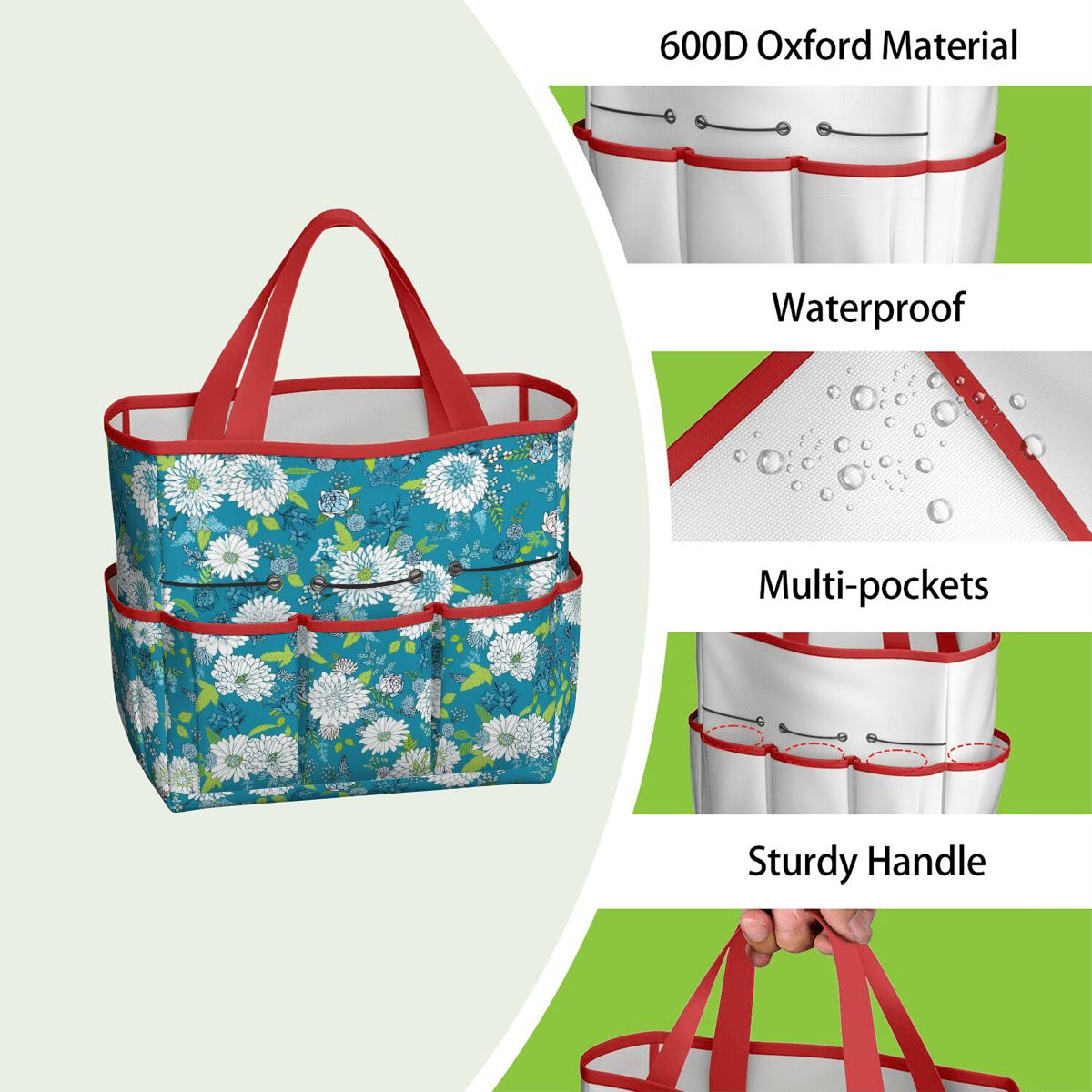 Chinoiserie Floral Teal Green White Elegant Garden Tool Bag