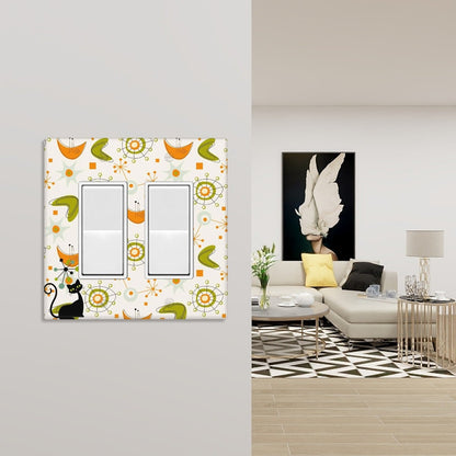 Mid Century Modern Atomic Cat Boomerang And Starburst Green, Orange Switch Cover 2-Gang 2 Decorator