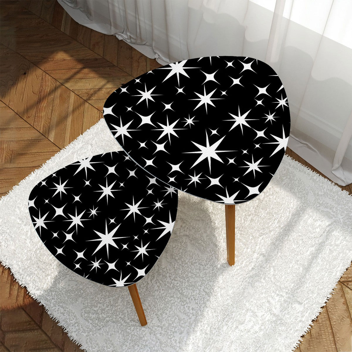 Atomic Starburst Black White Mid Century Modern Nesting Tables - Mid Century Modern Gal