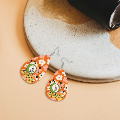 Retro Earrings, 70s Flower Power, Atomic Martini Cat Funky Teardrop Earrings - Mid Century Modern Gal