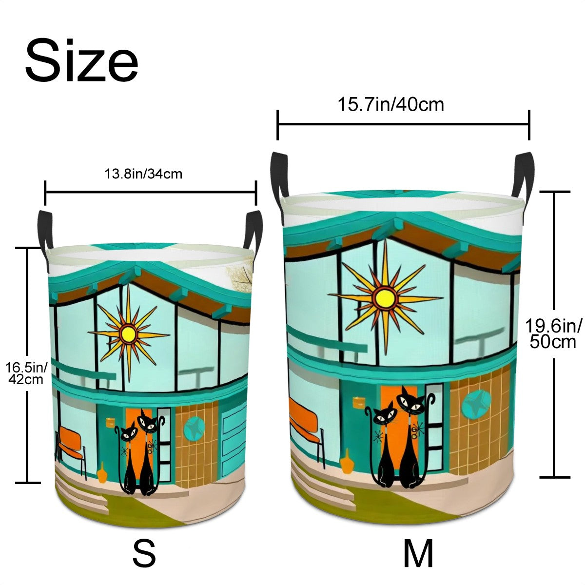 Atomic Cats, Mid Century Modern House Design Kitschy Mod Circular Laundry Basket - Mid Century Modern Gal