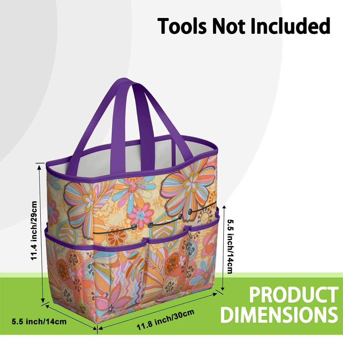 Vintage 70s Floral Pink Yellow Blue, Groovy Mid Mod Flower Power Garden Tool Bag