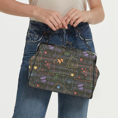 Mid Century Modern Atomic Space Age Gray Kisslock Crossbody Purse - Mid Century Modern Gal