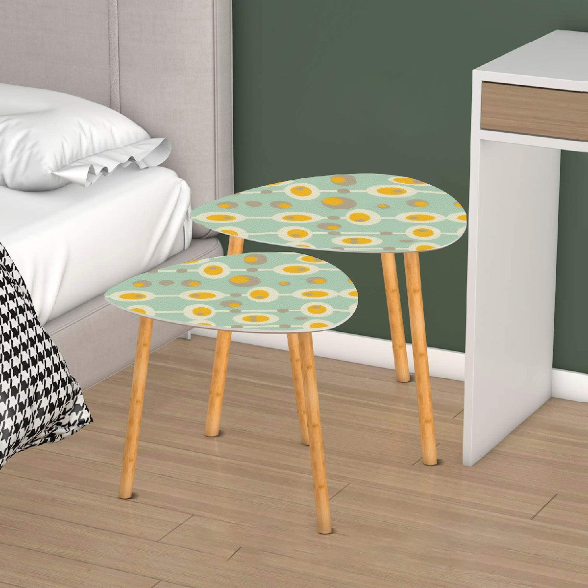Mid Mod Groovy Retro Nesting Tables, Mint Green, Mustard Yellow MCM Furniture - Mid Century Modern Gal