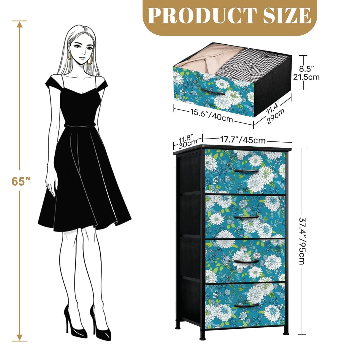 Chinoiserie Floral Teal Green White Elegant 4-Drawer Dresser - Mid Century Modern Gal