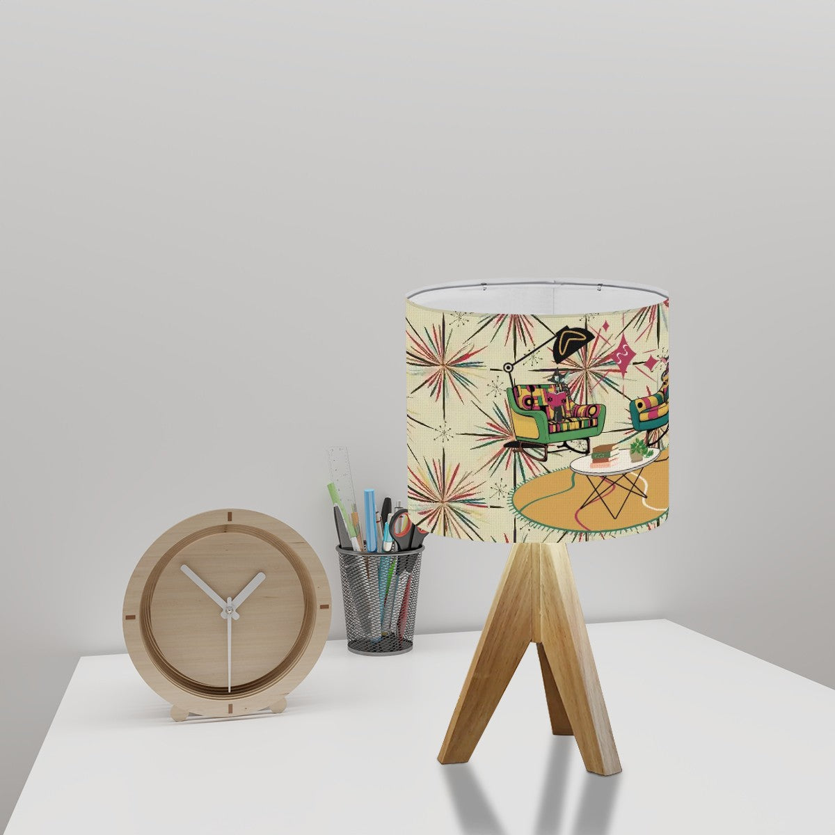 Mid Century Modern Reading Lamp, Kitschy Mod Atomic Cats, Retro Tripod Table Lamp - Mid Century Modern Gal