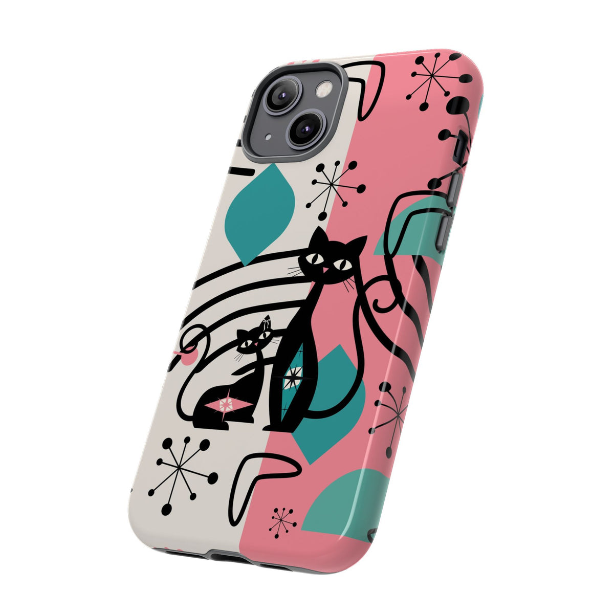 Mid Mod Atomic Cat Boomerang Starburst, Pink, Black Kitschy Stylish Cat Phone Case: Modern Design for Cat Lovers