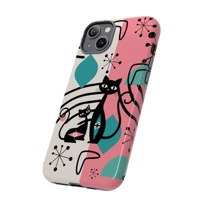 Mid Mod Atomic Cat Boomerang Starburst, Pink, Black Kitschy Stylish Cat Phone Case: Modern Design for Cat Lovers