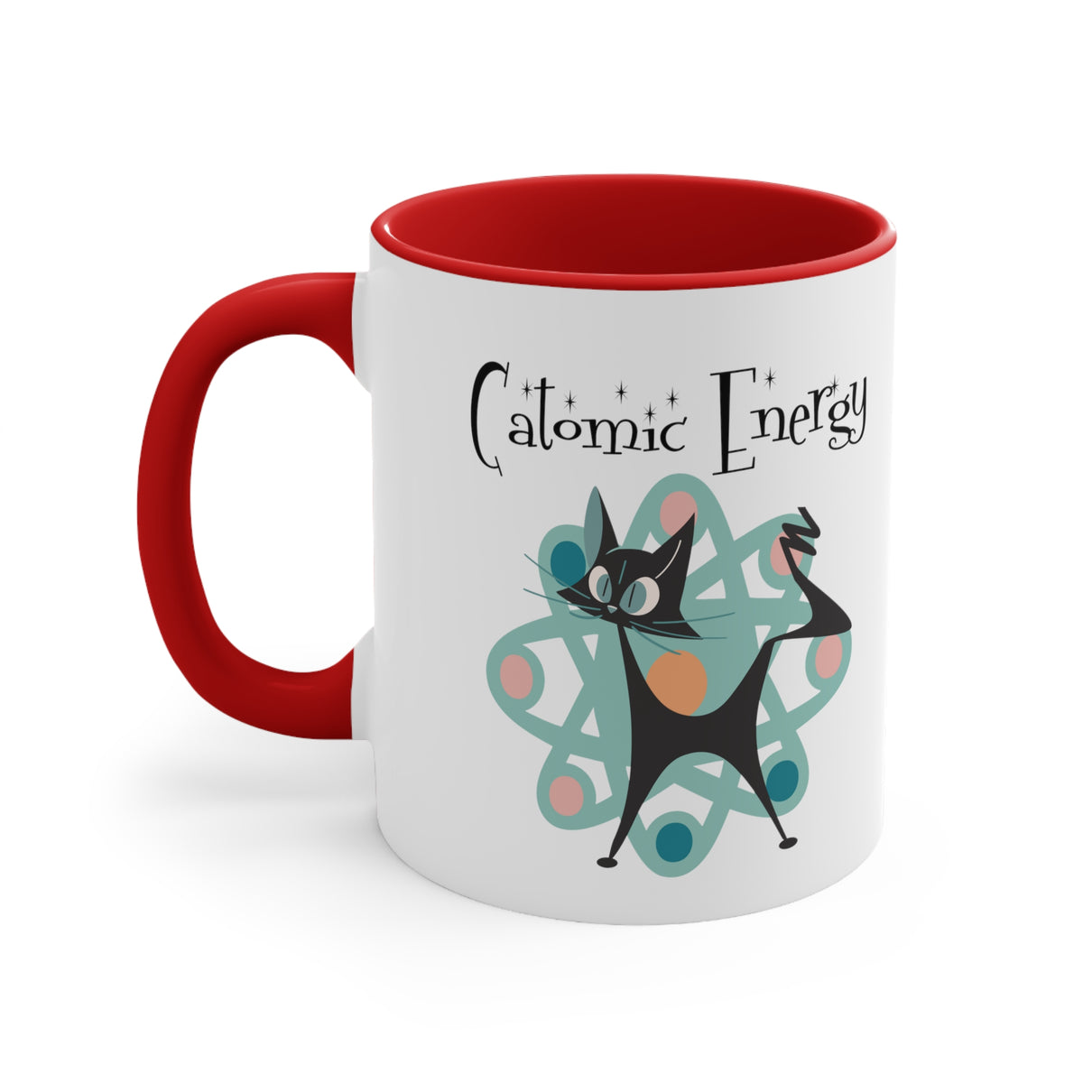Atomic Cat Coffee Mug, Funny, Quirky Mid Century Modern Atom, Space Age Catomic Energy Coffee Lover Coffee Mug Gift - Mid Century Modern Gal