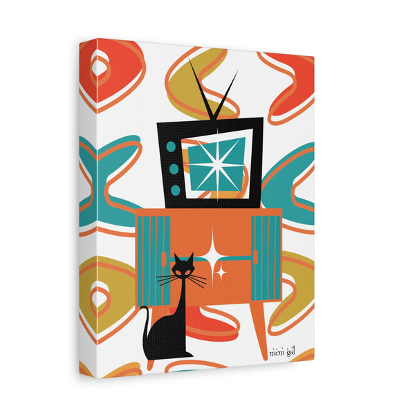 Atomic Cat Wall Art, Mid Century Modern Boomerang Kitschy Colorful Retro Cat Art Canvas