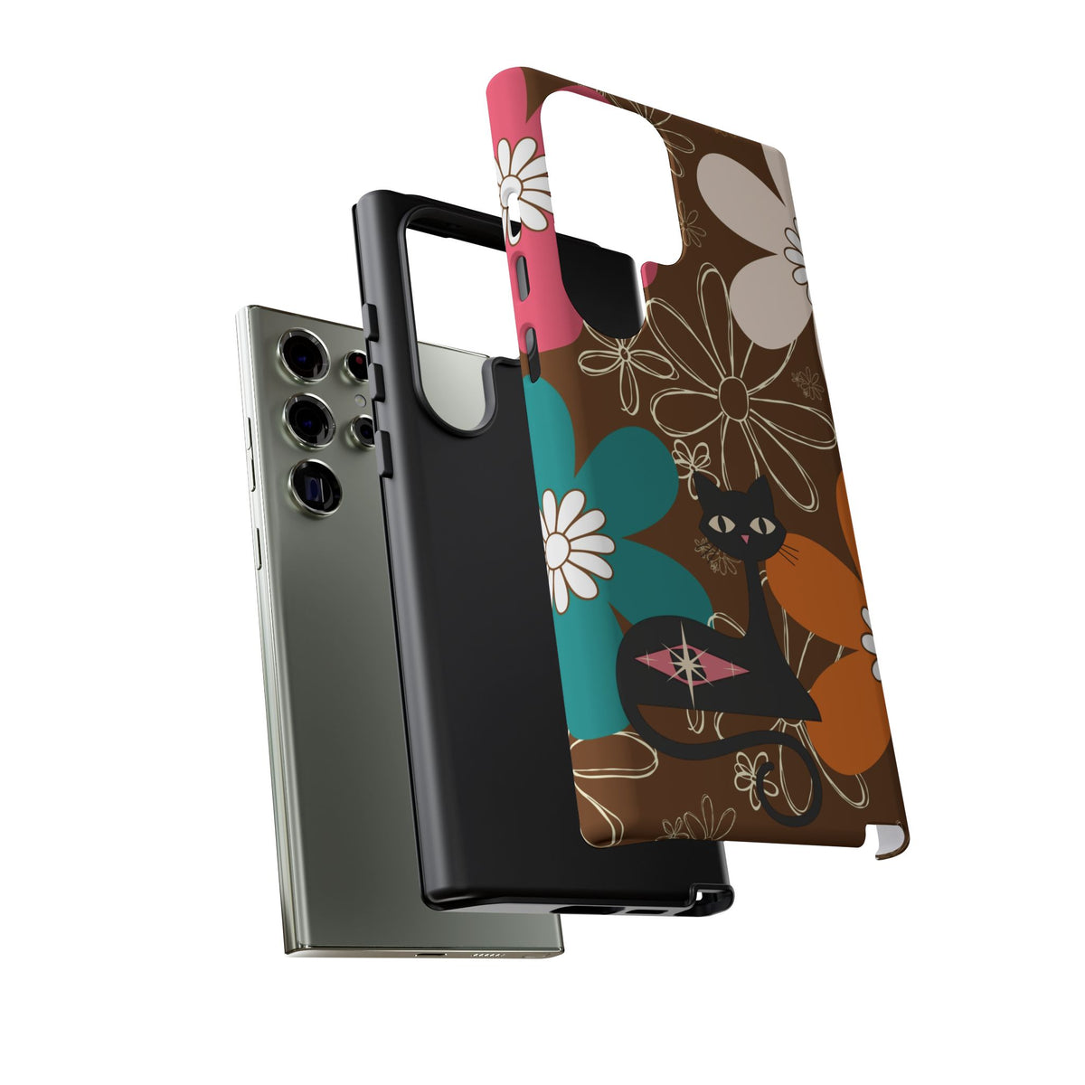 Atomic Cat Retro 70s Vibe Flower Power Tough Cases: Cute Floral and Cat Phone Case for Cat Lovers