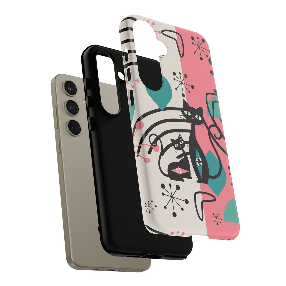 Mid Mod Atomic Cat Boomerang Starburst, Pink, Black Kitschy Stylish Cat Phone Case: Modern Design for Cat Lovers