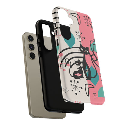 Mid Mod Atomic Cat Boomerang Starburst, Pink, Black Kitschy Stylish Cat Phone Case: Modern Design for Cat Lovers