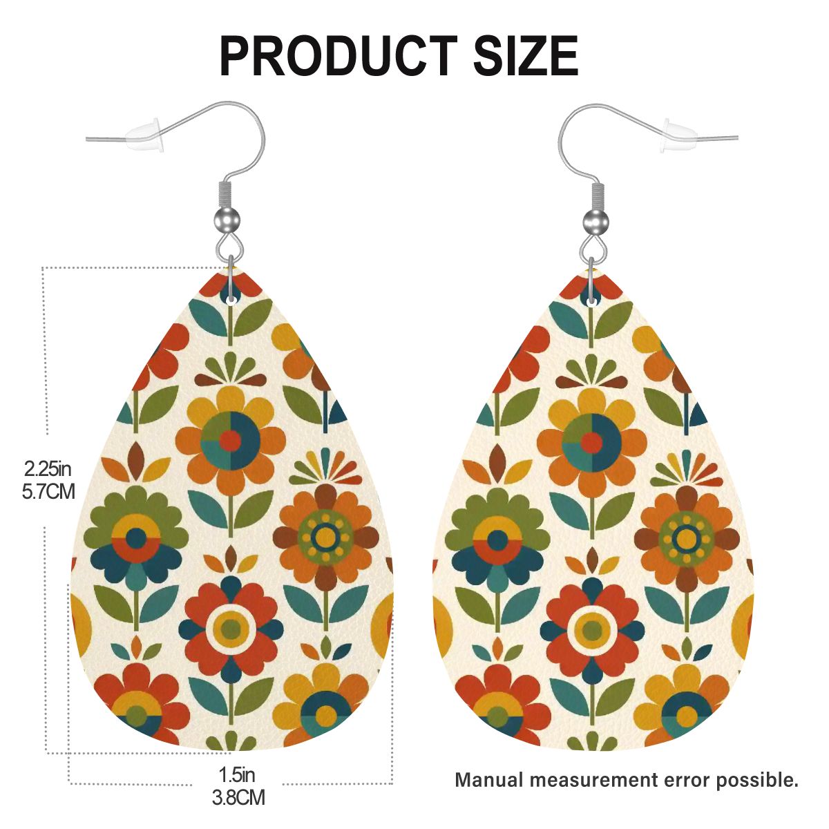 Mid Century Modern Scandinavian Floral Earth Tones  Vegan Leather Teardrop Earrings - Mid Century Modern Gal