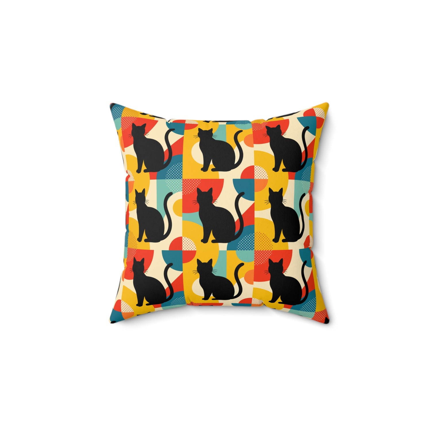Pop Art Black Atomic Cats, Red Blue Yellow, Pillow Cover and Insert - Mid Century Modern Gal