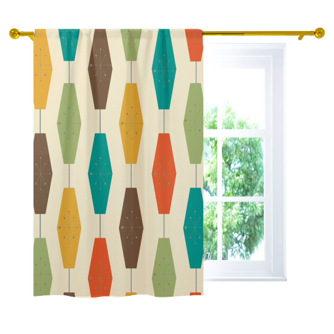 Mid Century Modern Groovy Lantern Lights, Retro Curtain, Single Panel - Mid Century Modern Gal
