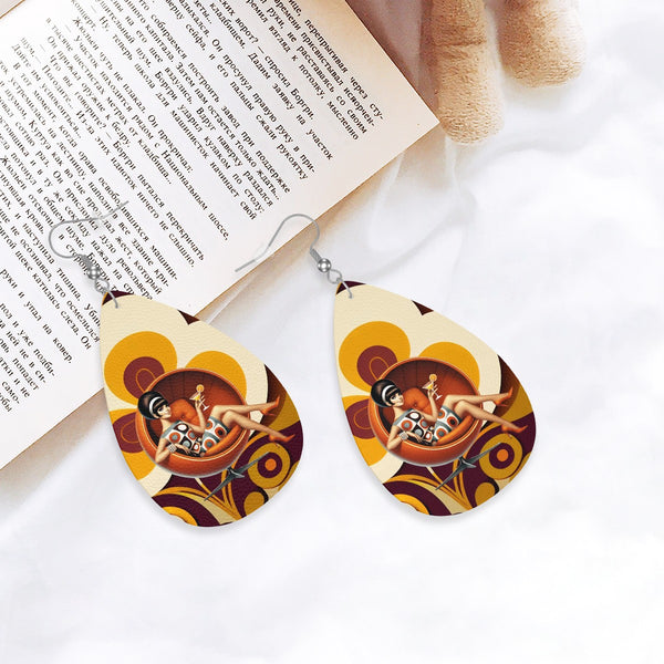 Mid Mod 60s Retro Funky Vegan Leather Teardrop Earrings