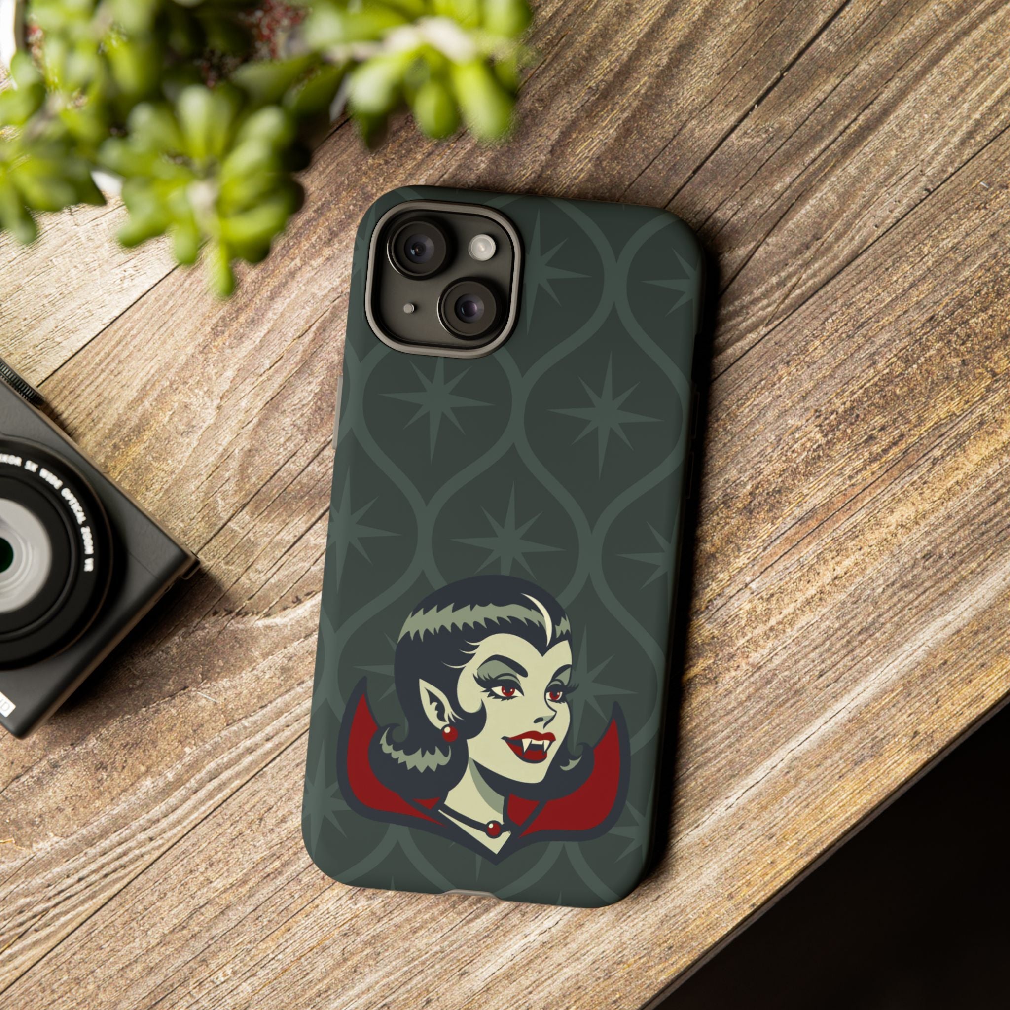 Vampire Dracula Girl Halloween Goth Horror Buff MCM Green Tough Phone Case