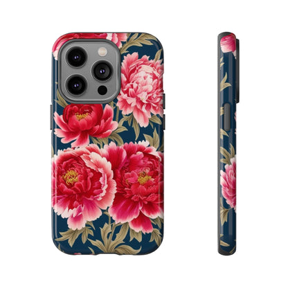 Chinoiserie Royal Blue Pink, Red Roses And Peony Floral Tough Phone Case