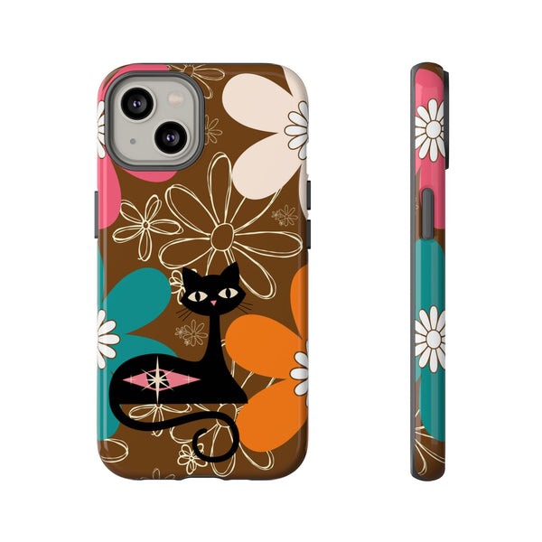 Atomic Cat Retro 70s Vibe Flower Power Tough Cases: Cute Floral and Cat Phone Case for Cat Lovers