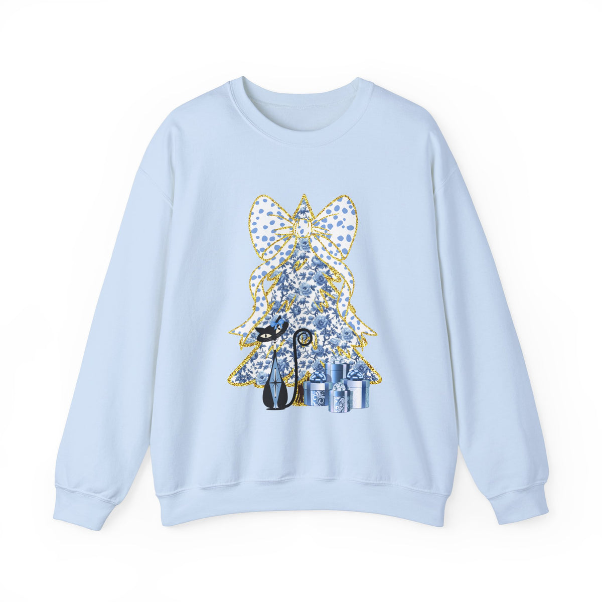 Festive Cat Christmas Crewneck Sweatshirt - Holiday Gift for Cat Lovers - Mid Century Modern Gal