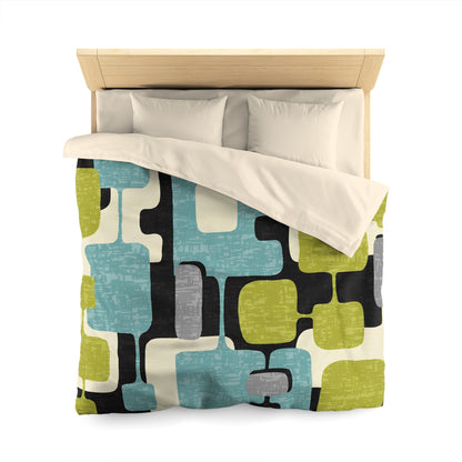Mid Century Modern Geometric Atomic Home Living, Aqua Blue, Green, Black Gray Microfiber Duvet Cover - Mid Century Modern Gal