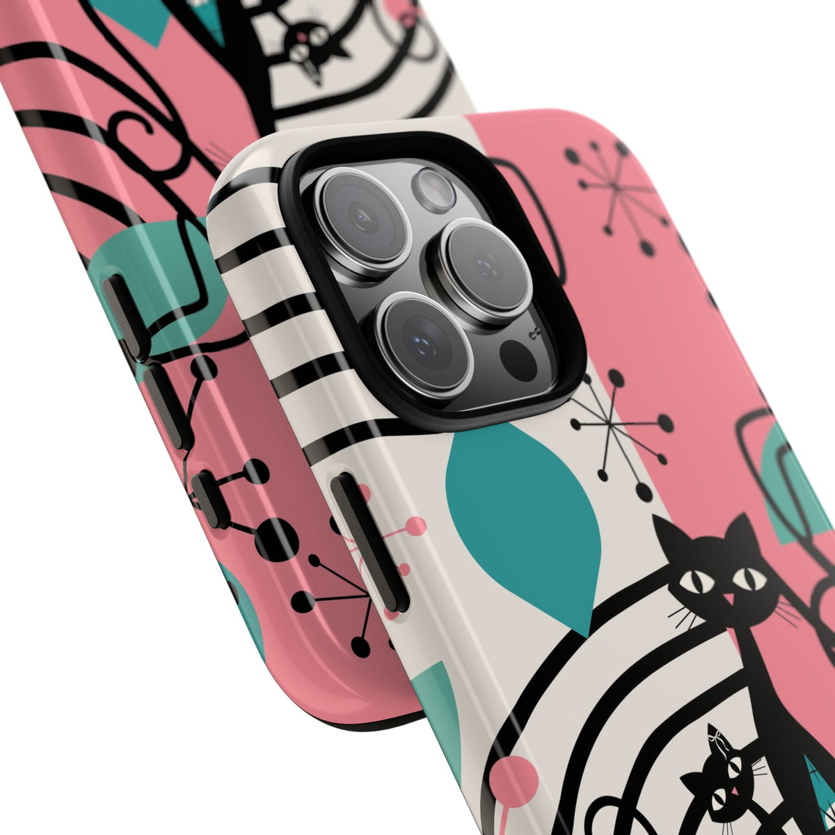 Mid Mod Atomic Cat Boomerang Starburst, Pink, Black Kitschy Stylish Cat Phone Case: Modern Design for Cat Lovers