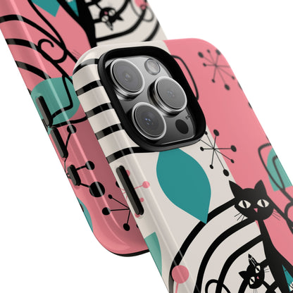Mid Mod Atomic Cat Boomerang Starburst, Pink, Black Kitschy Stylish Cat Phone Case: Modern Design for Cat Lovers