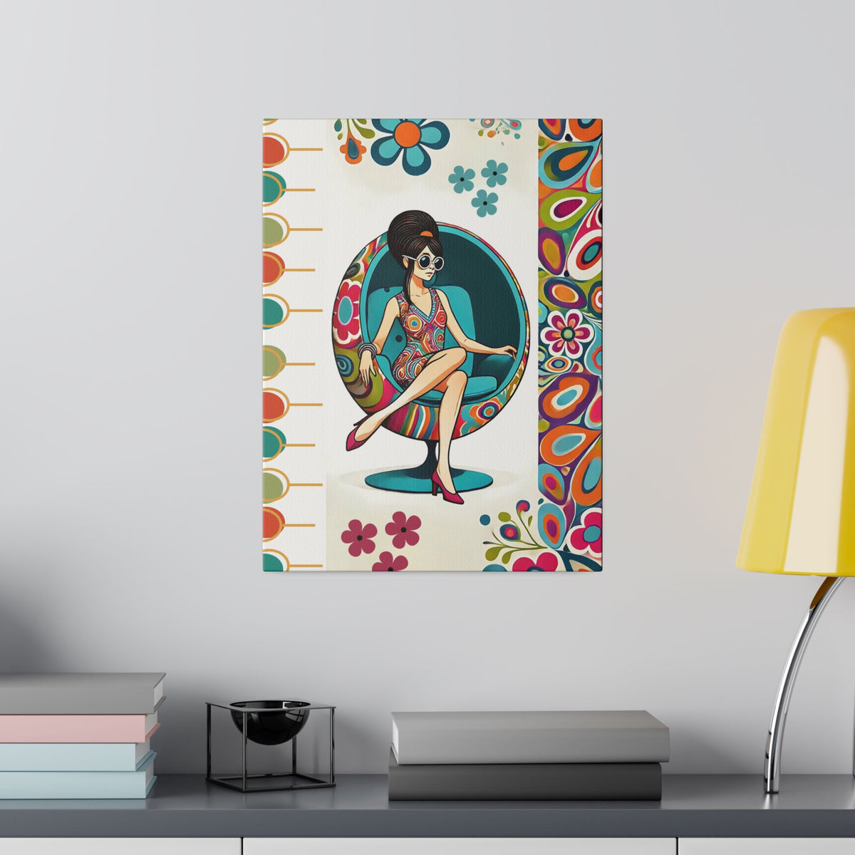 Hippie Chick Art, Retro Flower Power, Mod Gal Matte Canvas Mid Century Modern Wall Art - Mid Century Modern Gal