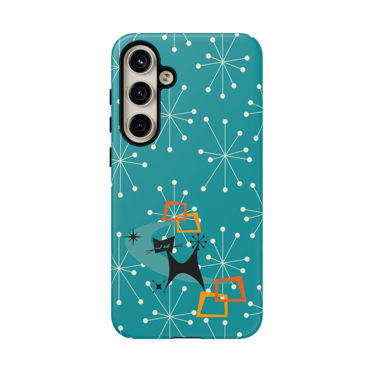 Atomic Space Cat, Starburst Blue, Retro Groovy Smart Phone Tough Phone Cases