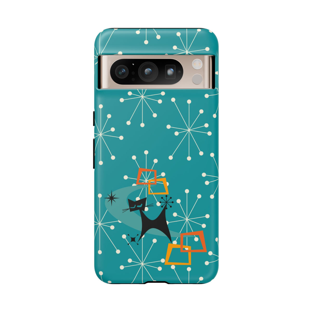 Atomic Space Cat, Starburst Blue, Retro Groovy Smart Phone Tough Phone Cases