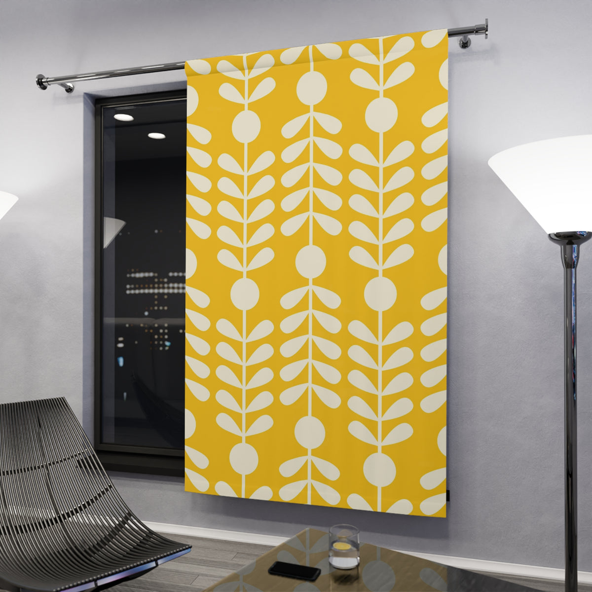 Scandinavian, Modern Danish, Minimalist, Yellow White, Abstract, Hygge Folk  Art Retro Mod Window Curtains (1 Piece) - Mid Century Modern Gal