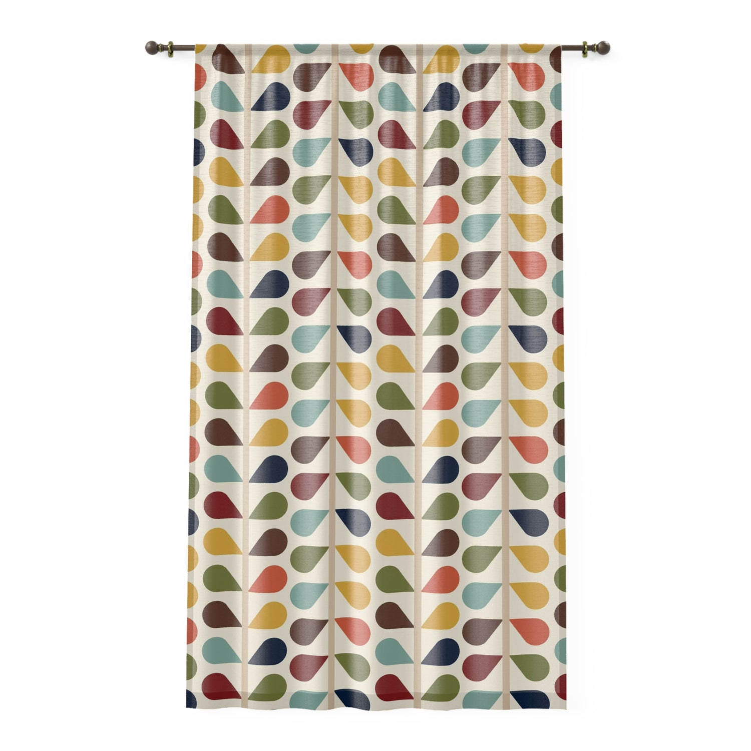 Modern Danish, Scandinavian Flower Design, Minimalist, Mid Century Modern Custom Curtains, Green, Yellow, Orange, Aqua Blue, Retro Mod Sheer Curtain - Mid Century Modern Gal