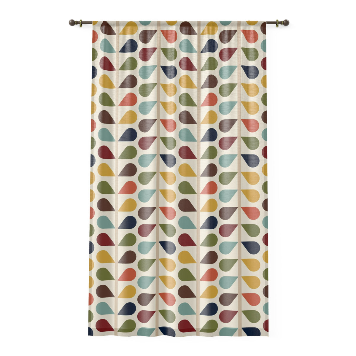 Modern Danish, Scandinavian Flower Design, Minimalist, Mid Century Modern Custom Curtains, Green, Yellow, Orange, Aqua Blue, Retro Mod Sheer Curtain - Mid Century Modern Gal