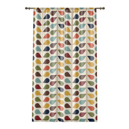 Modern Danish, Scandinavian Flower Design, Minimalist, Mid Century Modern Custom Curtains, Green, Yellow, Orange, Aqua Blue, Retro Mod Sheer Curtain - Mid Century Modern Gal