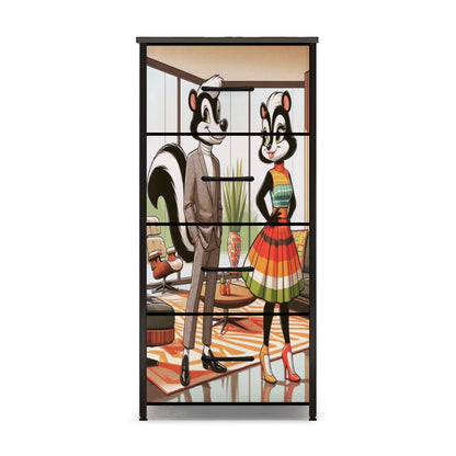 Mid Century Modern Quirky Cute Funny Mr. And Mrs. Skunk Retro Mod 4-Drawer Dresser - Mid Century Modern Gal