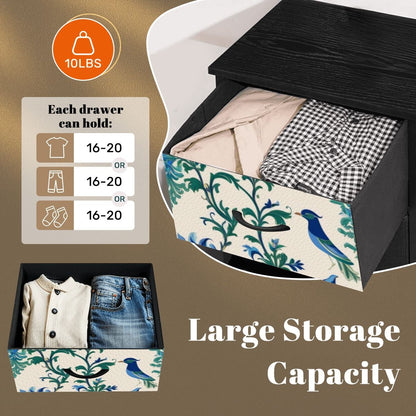 Chinoiserie Botanical Garden Birds, Blue, Green Asian Inspired Modern 4-Drawer Dresser - Mid Century Modern Gal