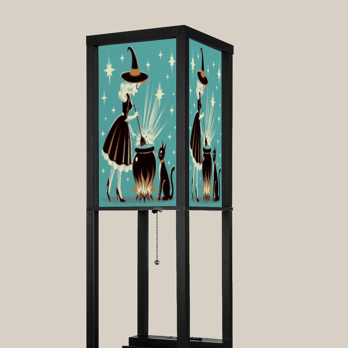 Witch's Brew Mid Century Modern Halloween Gothic Teal Lampshade for Floor Lamp with Shelves - Lampshade Only - Mid Century Modern Gal