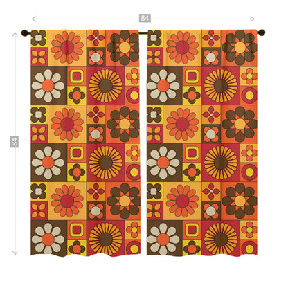 70s Flower Power Retro Orange Brown Yellow Mid Mod Window Curtains (two panels) - Mid Century Modern Gal