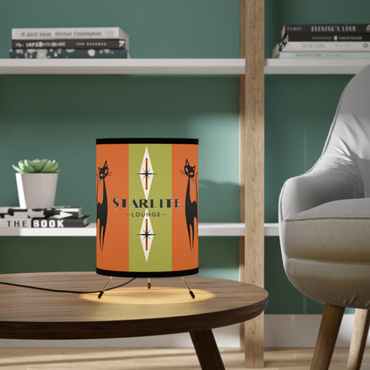 Mid-Century Modern Tripod Lamp For Home Bar, Orange Green Starburst with Cat Design - Starlite Lounge - Mid Century Modern Gal