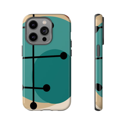 Mid Century Mod, Geometric, Retro Beige Teal Blue, Smart Phones Tough Phone Cases