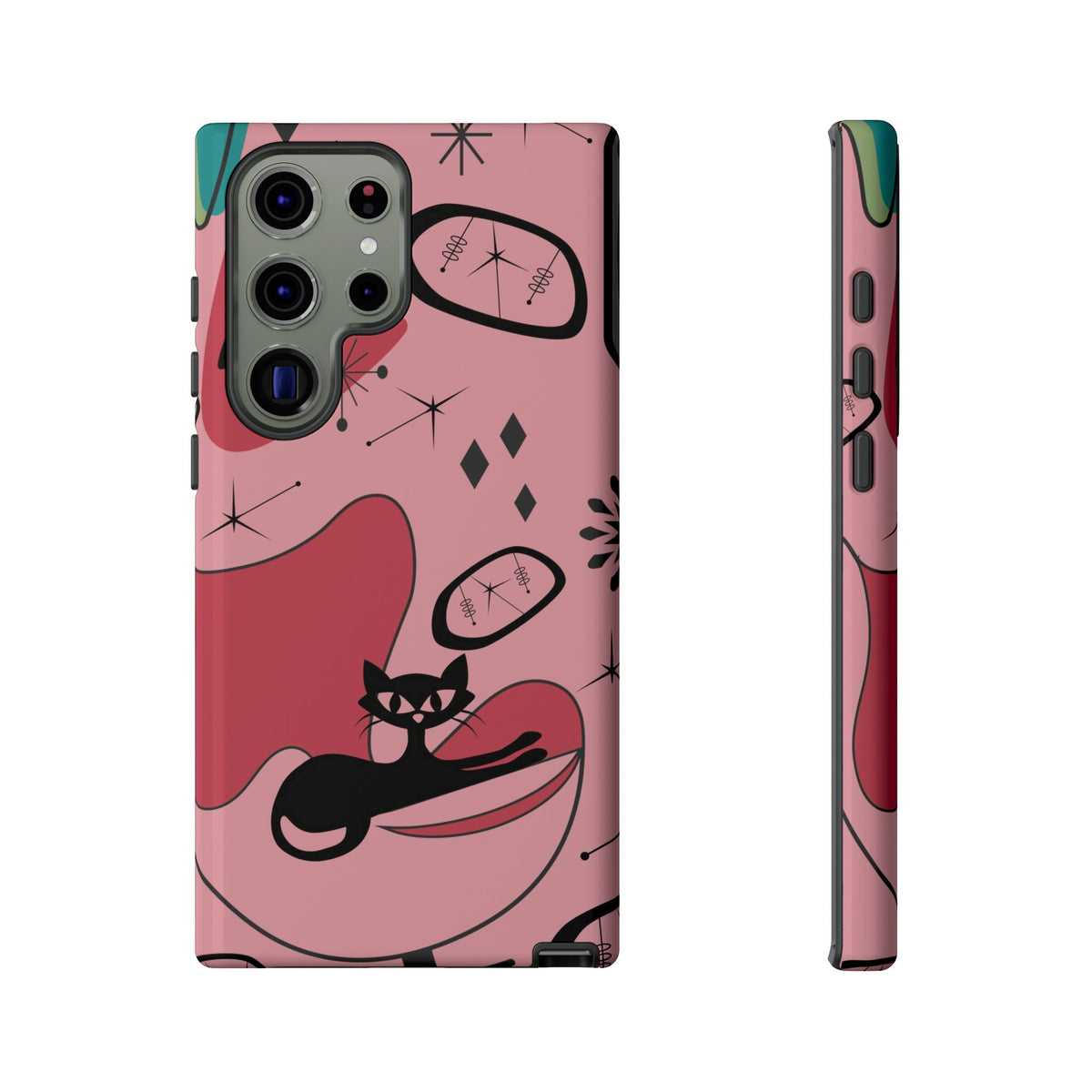 Atomic Cat, Pink Mid Century Modern, Egg Chair, Space Cat Tough Phone Case