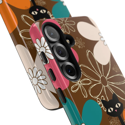 Atomic Cat Retro 70s Vibe Flower Power Tough Cases: Cute Floral and Cat Phone Case for Cat Lovers