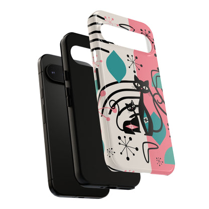 Mid Mod Atomic Cat Boomerang Starburst, Pink, Black Kitschy Stylish Cat Phone Case: Modern Design for Cat Lovers