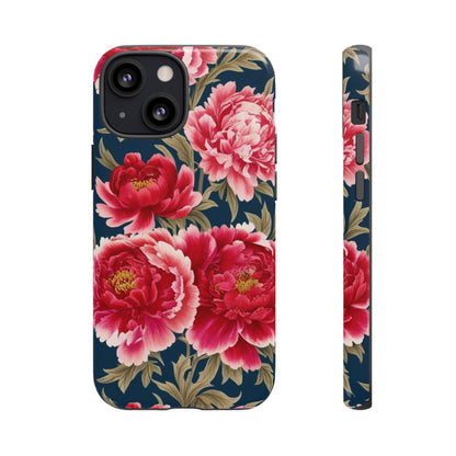 Chinoiserie Royal Blue Pink, Red Roses And Peony Floral Tough Phone Case